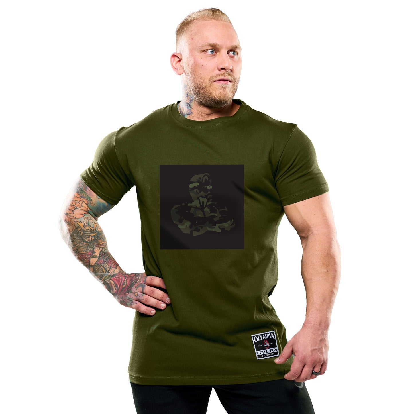 Olympia Green T-Shirt with the Camo Joe Weider