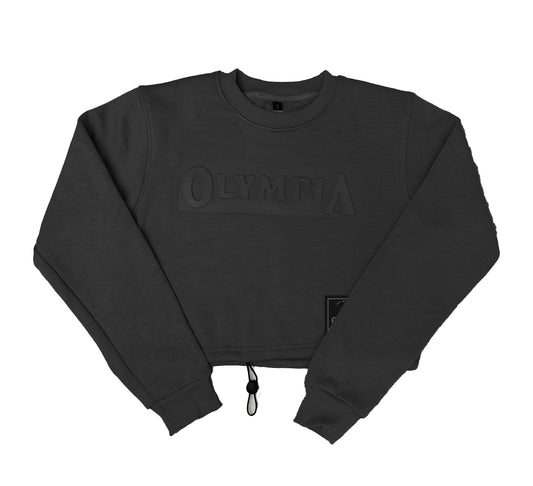 Olympia Crop Embossed Crew Black