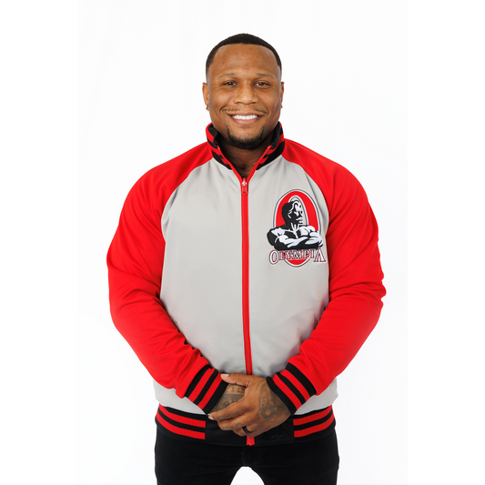 Grey and 2025 red jacket