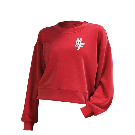 M & F Women's Red Crop Crewneck Sweatshirt