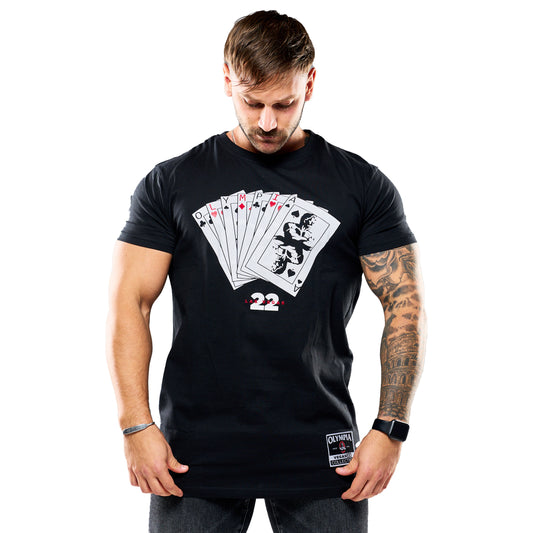 Olympia Vegas Black T-Shirt with Cards Graphics