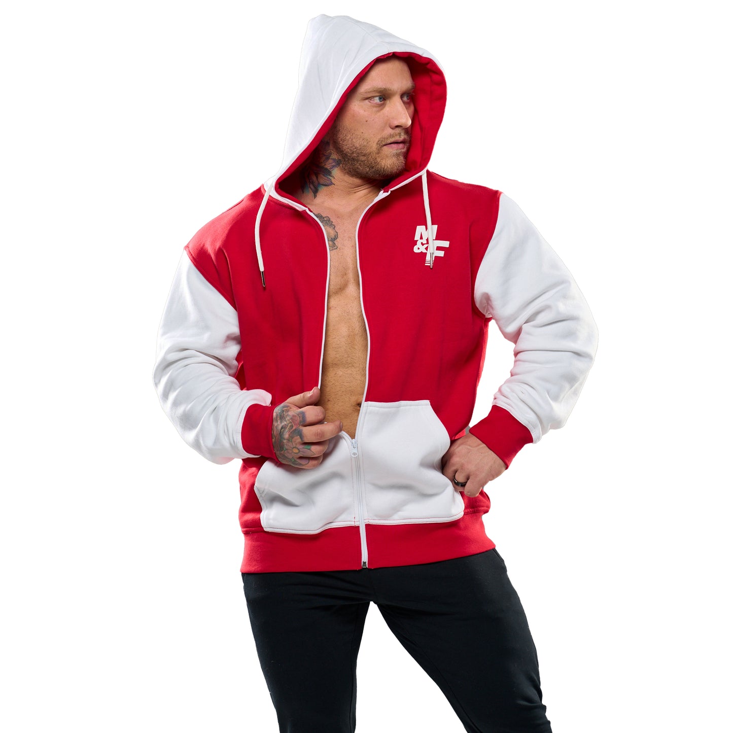 M & F Red/White Full Zip Hoodie Jacket